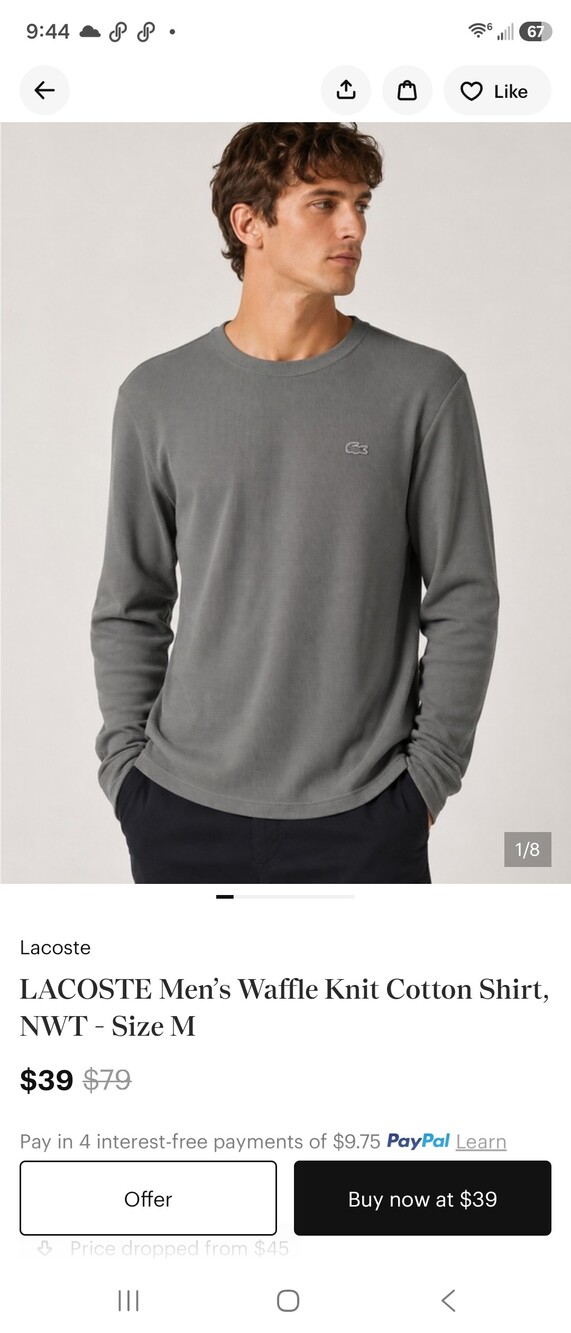 Lacoste Men's Long Sleeve Shirt Gray  NWT Numerous Sizes